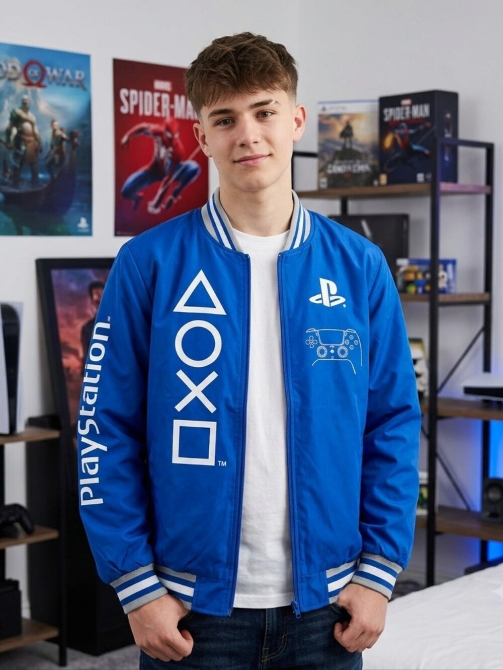 Sony Royal Blue PlayStation Logo Bomber Jacket